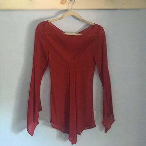 100% silk red flowy blouse